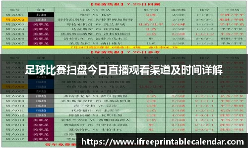 足球比赛扫盘今日直播观看渠道及时间详解
